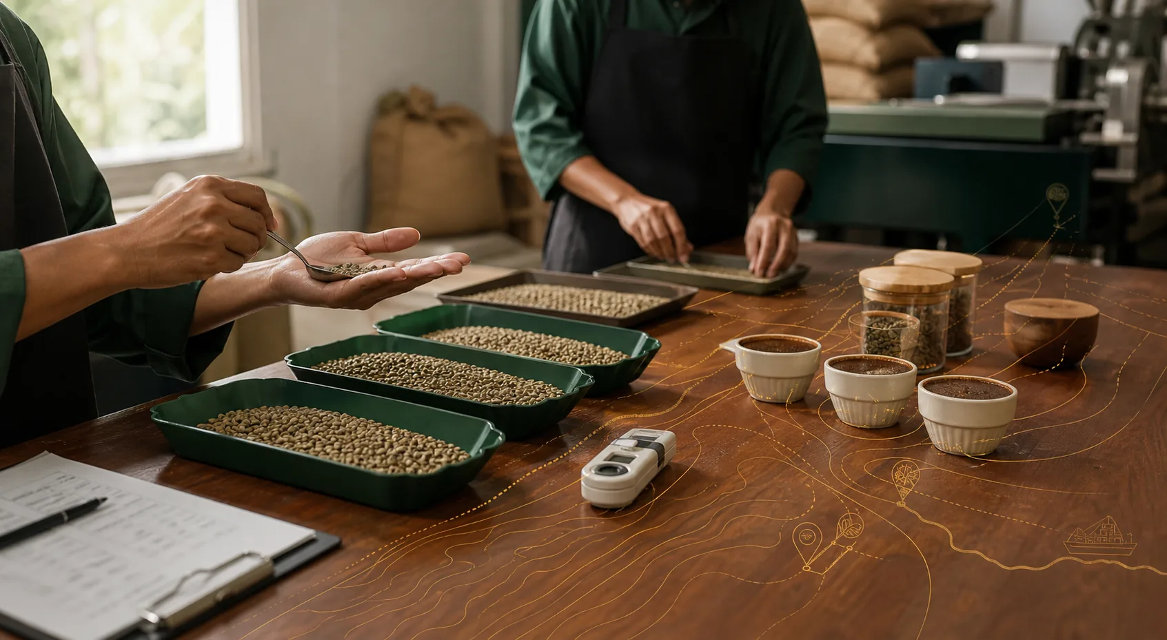 Green coffee quality inspection in a laboratory